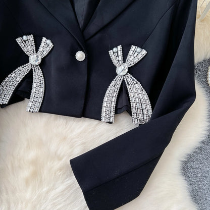 UNIKCOSA Women’s Diamond Bow Blazer – Short Suit Jacket with Inlaid Crystal Bow Decoration (Fashion 2025 Edition)