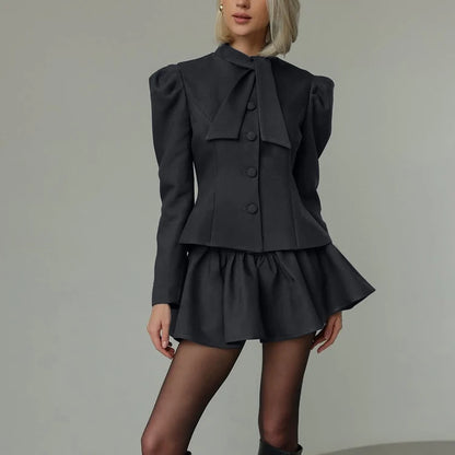 UNIKCOSA Women’s 2-Piece Office Set – Tie-Up Long Sleeve Top & Skirt Suit (Summer/Fall 2025 Edition)