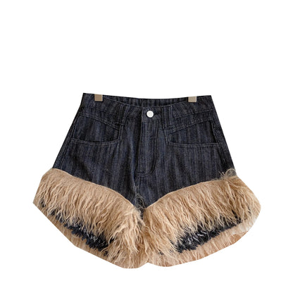 UNIKCOSA Women’s Winter Denim Shorts – High-Waist Printed Casual Jeans (Outdoor Chic Edition)