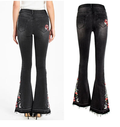 UNIKCOSA Velora Embroidered Flared Jeans Black Denim 💫