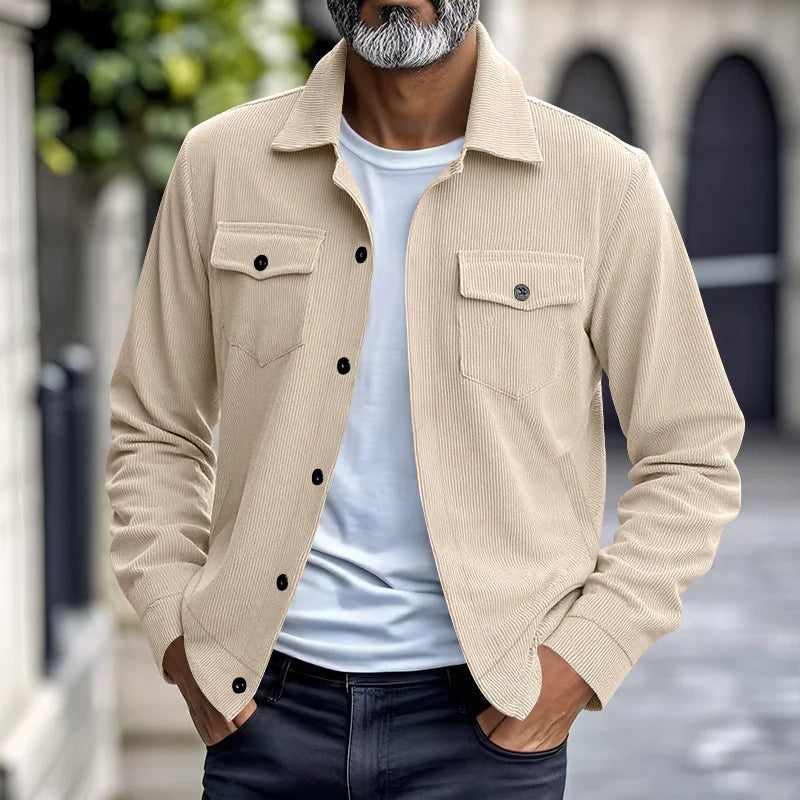 UNIKCOSA Men’s Corduroy Fleece Shirt – Full Button Long Sleeve Streetwear Overshirt (280 GSM Autumn/Winter Edition, S–3XL)