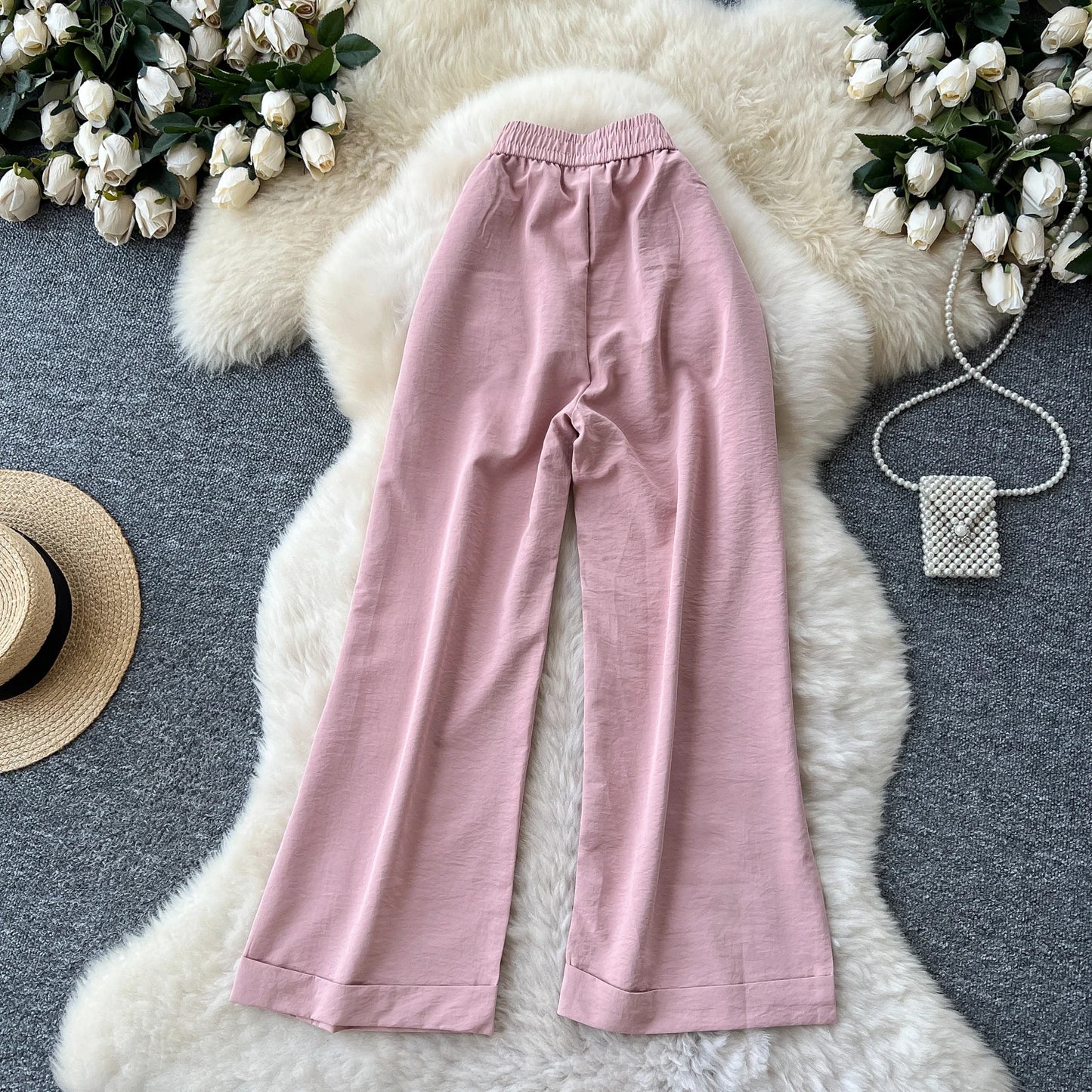 Summer Casual Wide Leg Pants Women Solid High Elastic Waist Trousers Girls Outdoor Pants Wholesale