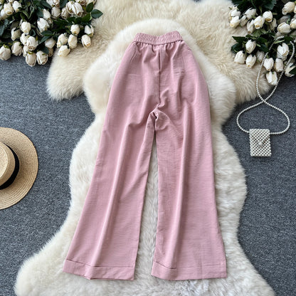 Summer Casual Wide Leg Pants Women Solid High Elastic Waist Trousers Girls Outdoor Pants Wholesale