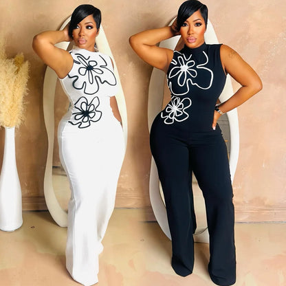 Fashion 2025 Sleeveless Turtleneck Printed Boutique Women’s Jumpsuit