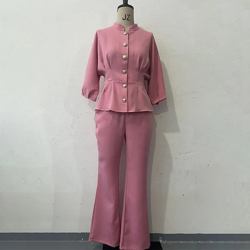 UNIKCOSA Women’s Autumn Set – 2025 Stand Collar Long-Sleeve Shirt & Elegant Pants Two-Piece (Boutique Edition)