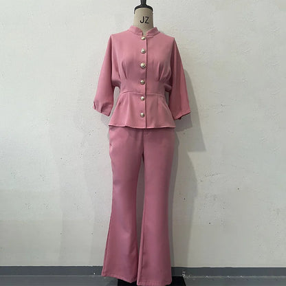 UNIKCOSA Women’s Autumn Set – 2025 Stand Collar Long-Sleeve Shirt & Elegant Pants Two-Piece (Boutique Edition)