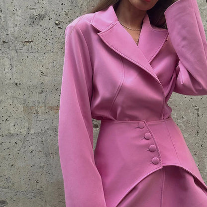 UNIKCOSA Women’s Pink Two-Piece Set – Corset Blazer & Skirt Suit Outfit (Summer Office/Fashion 2025 Edition)