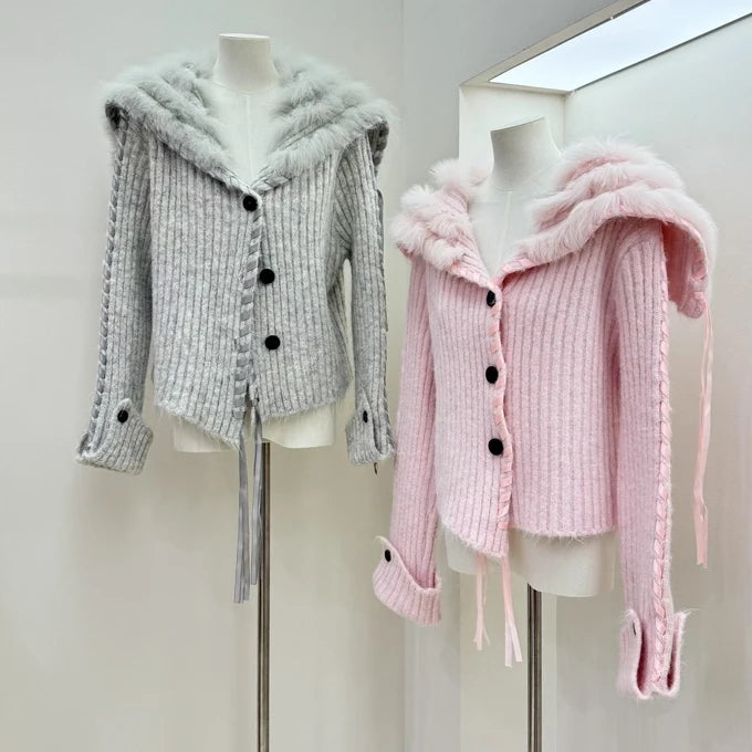 UNIKCOSA Velora Faux Fur V Neck Sweater Coat Slim Fit 💫