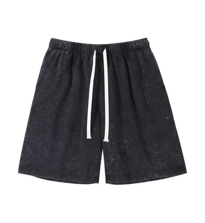 Premium 100% Cotton Snow-Washed Casual Shorts with Drawstring Pockets