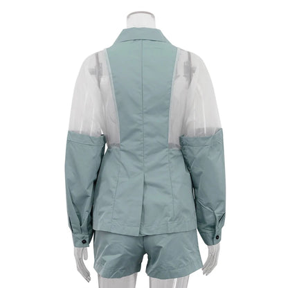 UNIKCOSA Women’s Patchwork Streetwear Set – Double-Breasted Jacket & Shorts 2-Piece Outfit (Summer 2025 Edition)