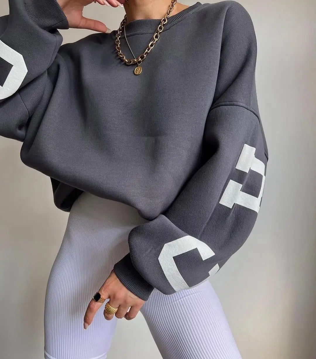 UNIKCOSA Women’s Oversized Hoodie & Sweatpants Set – Cotton Pullover Crop Top Hoodie & Crew Neck Sweatshirt (Screen Print Edition)