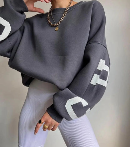 UNIKCOSA Women’s Oversized Hoodie & Sweatpants Set – Cotton Pullover Crop Top Hoodie & Crew Neck Sweatshirt (Screen Print Edition)