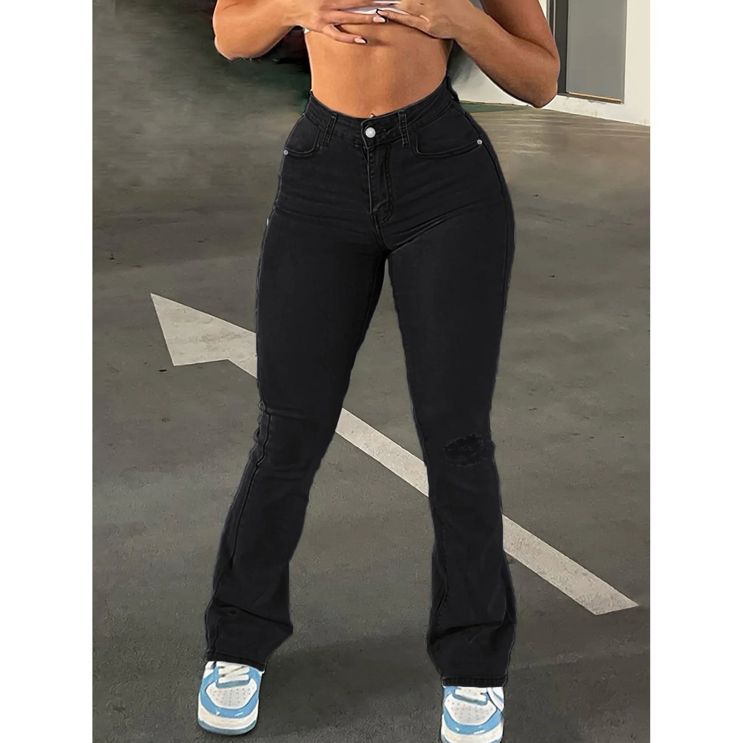 UNIKCOSA Women’s Y2K Ripped Jeans – High-Waisted Slim-Fit Slightly Flared Washed Denim Pants (Spring/Fall 2025 Edition)