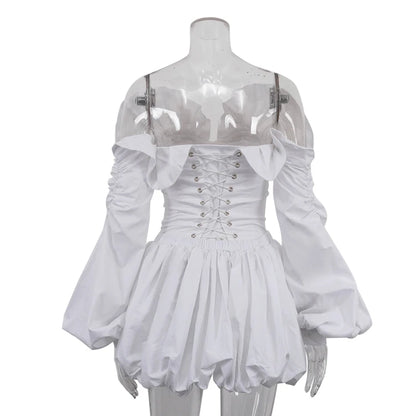 UNIKCOSA Women’s White Corset Skirt Set – Cotton Bandage Long Sleeve Top & Mini Skirt Outfit (Chic Fashion 2025 Edition)