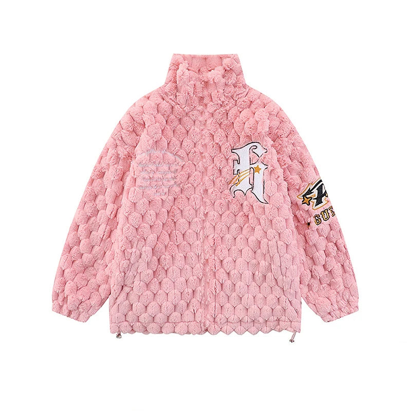 Sherp Stand-Collar Lamb Wool Granular Fleece Plaid Jacket for Men