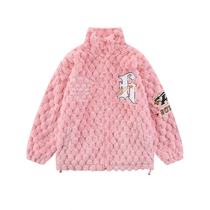 Sherp Stand-Collar Lamb Wool Granular Fleece Plaid Jacket for Men