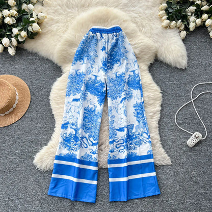 UNIKCOSA Women’s Summer Wide-Leg Pants – High Elastic Waist Printed Outdoor Trousers (Casual Street Chic Edition)