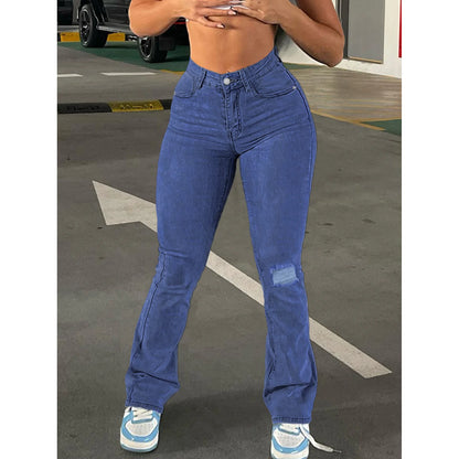 UNIKCOSA Women’s Y2K Ripped Jeans – High-Waisted Slim-Fit Slightly Flared Washed Denim Pants (Spring/Fall 2025 Edition)