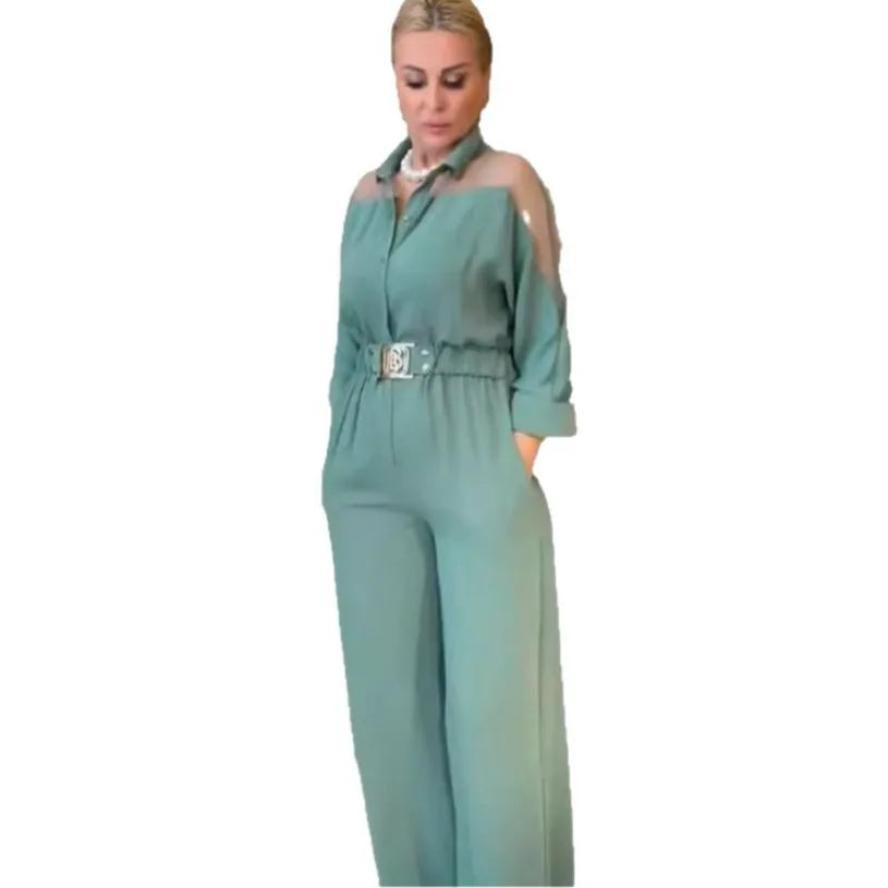 UNIKCOSA Women’s Mesh Jumpsuit – 2025 Summer Square Neck Long-Sleeve Waist-Fitted One-Piece (Boutique Edition)