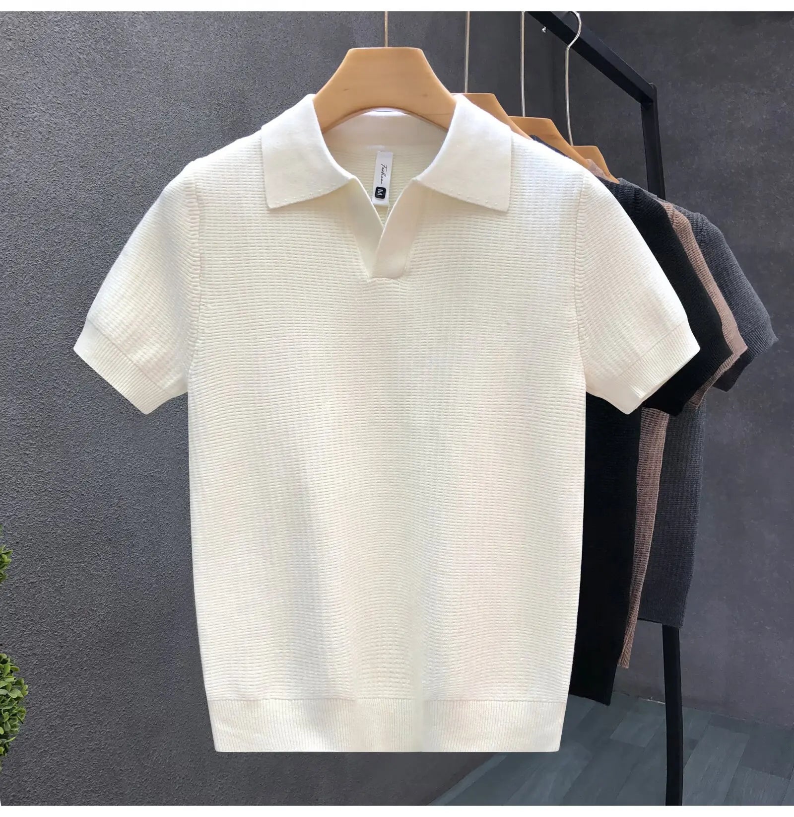 Men's Summer Polo Neck Short Sleeve Knitted T-Shirt