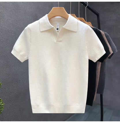 Men's Summer Polo Neck Short Sleeve Knitted T-Shirt