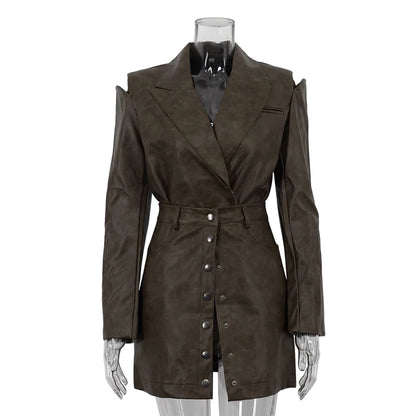 UNIKCOSA Women’s PU Leather Streetwear Set – 2-Piece Jacket & Skirt Suit (Spring/Autumn 2025 Edition)