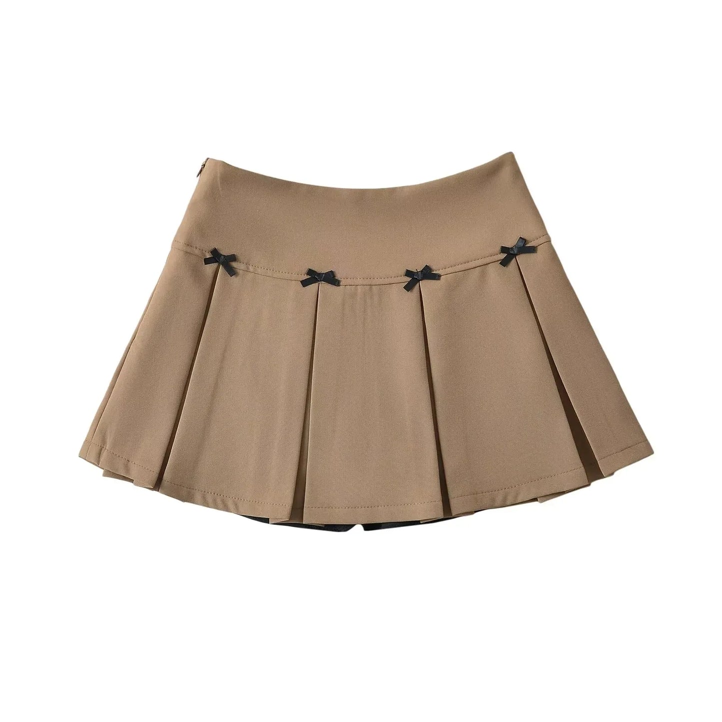 Women's Bow Trimmed High Waist Pleated Midi Skirt