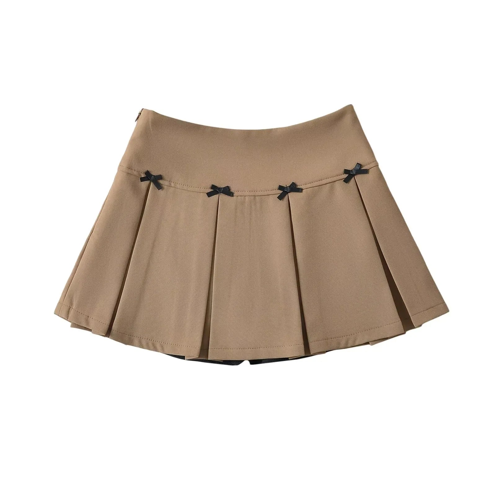 Women's Bow Trimmed High Waist Pleated Midi Skirt