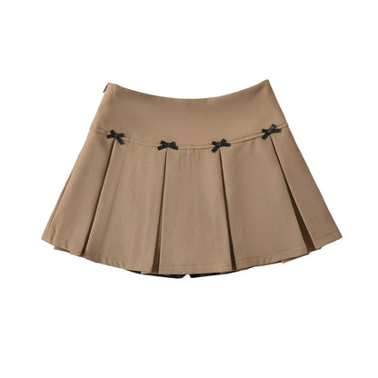 Women's Bow Trimmed High Waist Pleated Midi Skirt