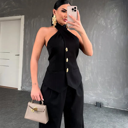 UNIKCOSA’s 2025 European Chic Suit — Blazer Vest + Wide-Leg Trousers Set
