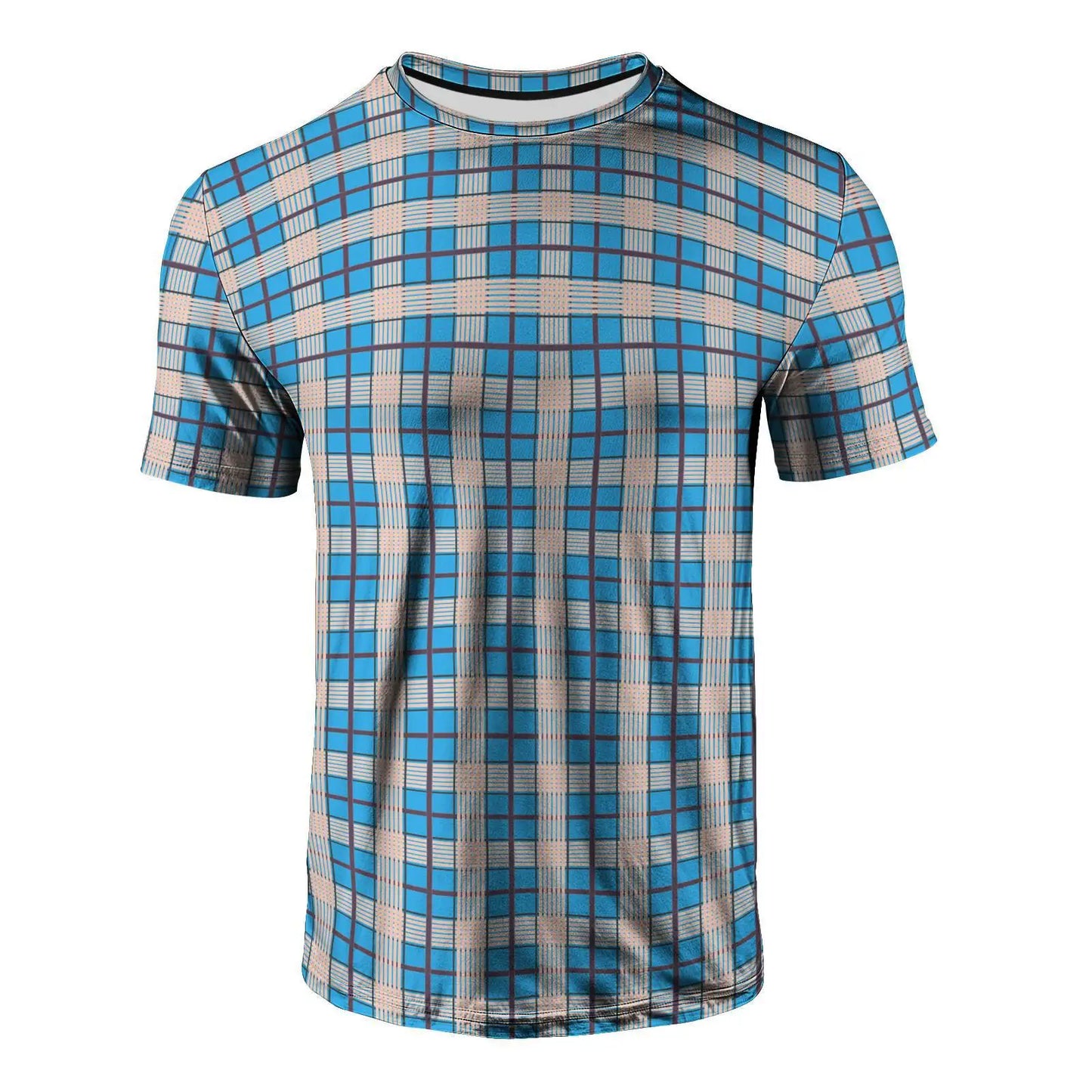 Men's Plaid Breathable Polyester T-Shirt with Custom 3D Logo