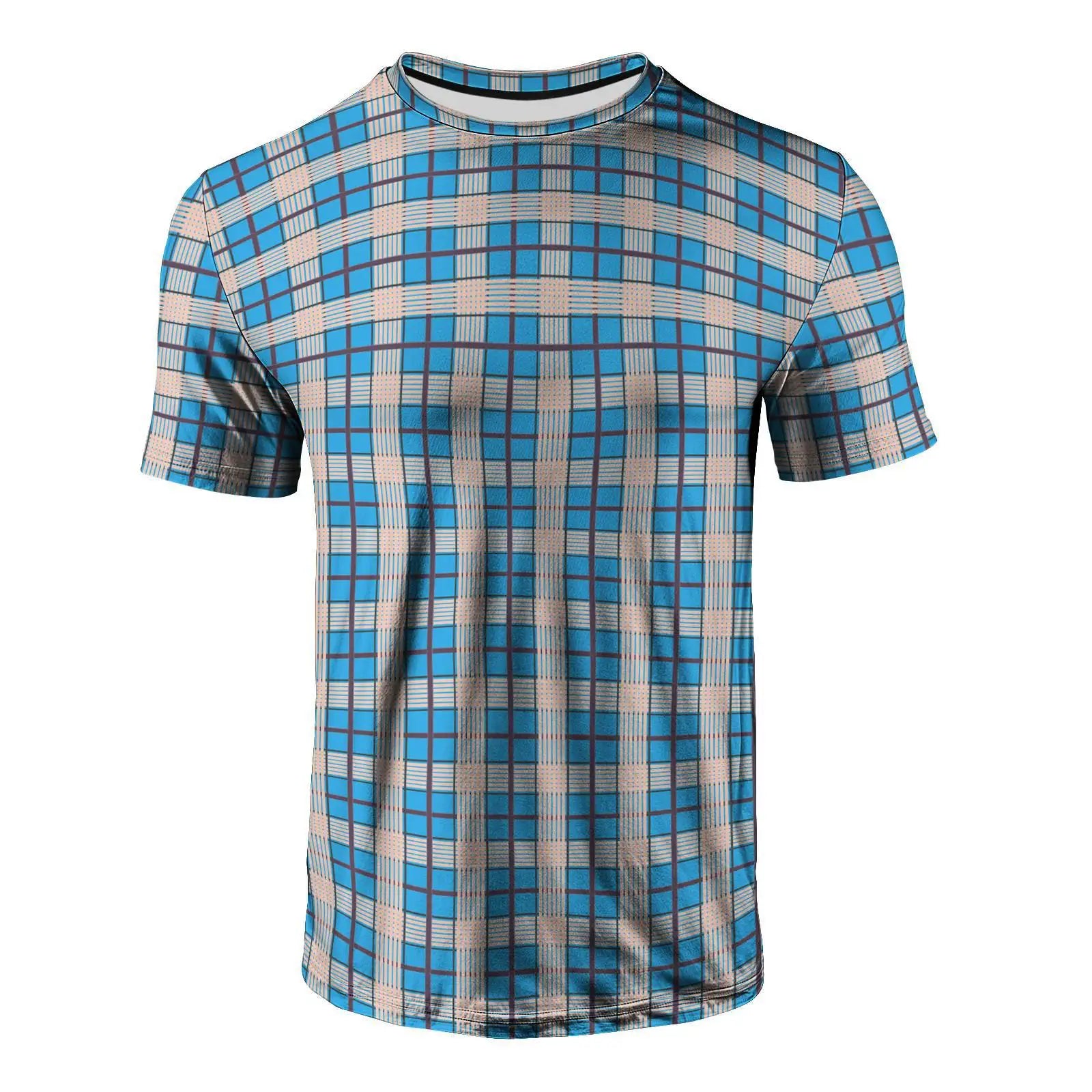 Men's Plaid Breathable Polyester T-Shirt with Custom 3D Logo
