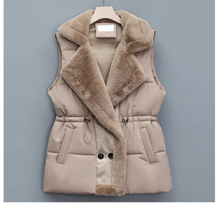 Cozy Down-Filled Cotton Women's Vest Warm Solid Color