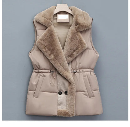 Cozy Down-Filled Cotton Women's Vest Warm Solid Color