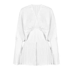 UNIKCOSA Women’s Elegant V-Neck Top – Autumn Slim Fit Waist-Tie Blouse with Pleated Flare Sleeves (High-Waist Edition)