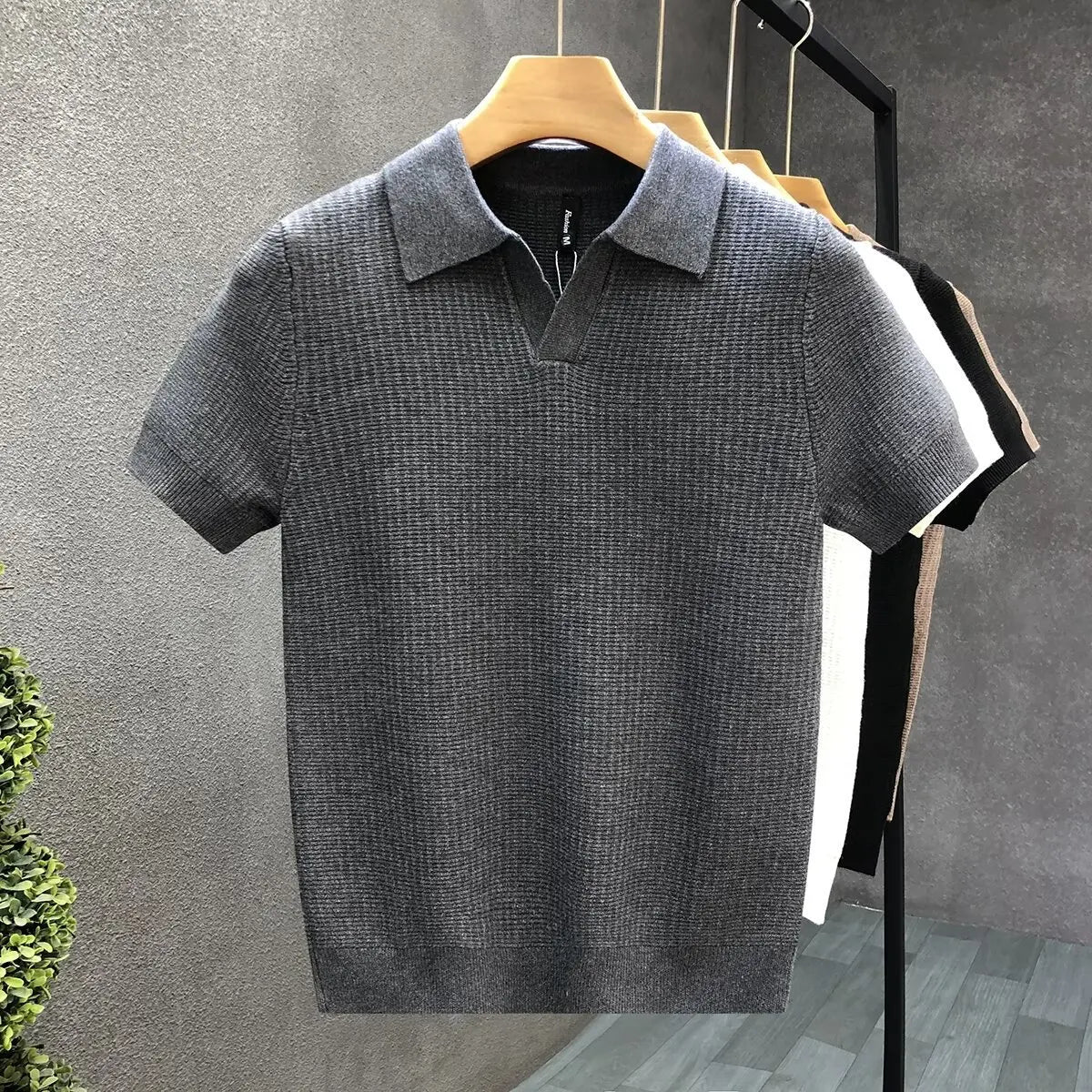 Men's Summer Polo Neck Short Sleeve Knitted T-Shirt