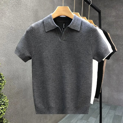 Men's Summer Polo Neck Short Sleeve Knitted T-Shirt