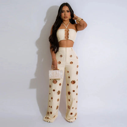 UNIKCOSA Women’s Leopard Print 2-Piece Set – Halter Hollow Tank Top & Ring Detail Knee Shorts (Streetwear Chic 2025 Edition)