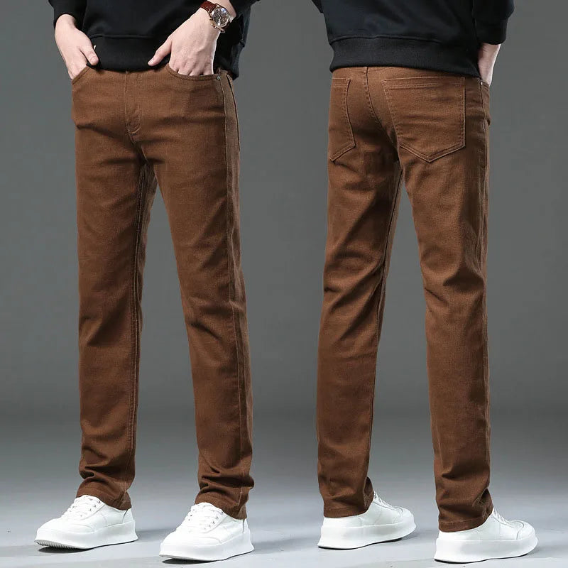 Men's Casual Straight-Leg Plaid Pants with Elastic Mid-High Waist