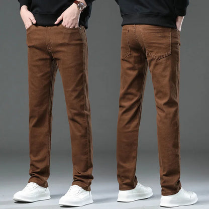Men's Casual Straight-Leg Plaid Pants with Elastic Mid-High Waist