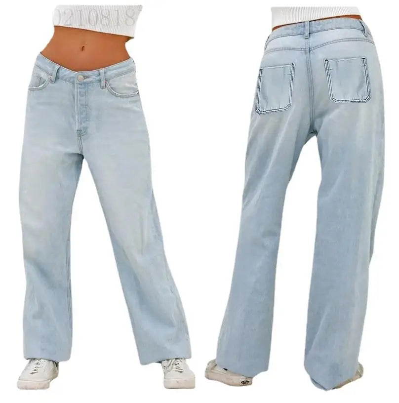 UNIKCOSA Women’s Washed Wide-Leg Jeans – High-Waist Baggy Denim Pants (Autumn/Winter Edition)