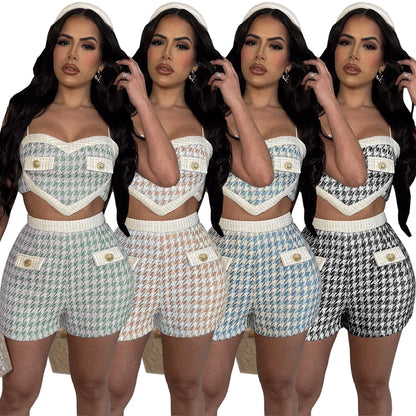 UNIKCOSA Women’s Houndstooth Knit Set – Cotton Tank Top & Shorts 2-Piece Summer Outfit (2025 Edition)