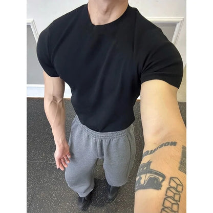 Custom Short Sleeve Men's Breathable Knit Tee Cropped Blank Print
