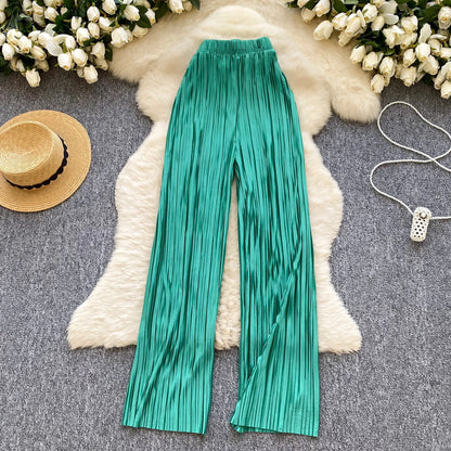 2025 Summer Casual Wide Leg Pants Women Print High Waist Trousers Girls Outdoor Pants Wholesale