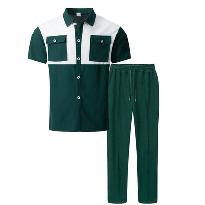 UNIKCOSA Men’s Polo Shirt Set – Multicolored Short Sleeve Polo & Matching Long Pants Two-Piece Outfit (2025 Edition)