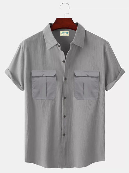 Men's Summer Cotton Short Sleeve Stand Collar Shirt – Casual Solid Color