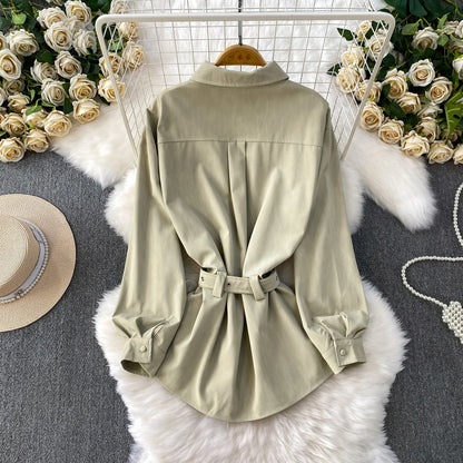 UNIKCOSA Women’s Autumn Lapel Shirt – 2025 Single-Breasted Long-Sleeve Waist-Cinched Elegant Top