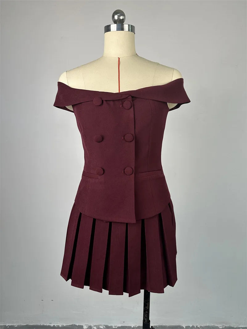 UNIKCOSA LuxeNow Off-Shoulder Two-Piece Set Pleated Skirt 💫