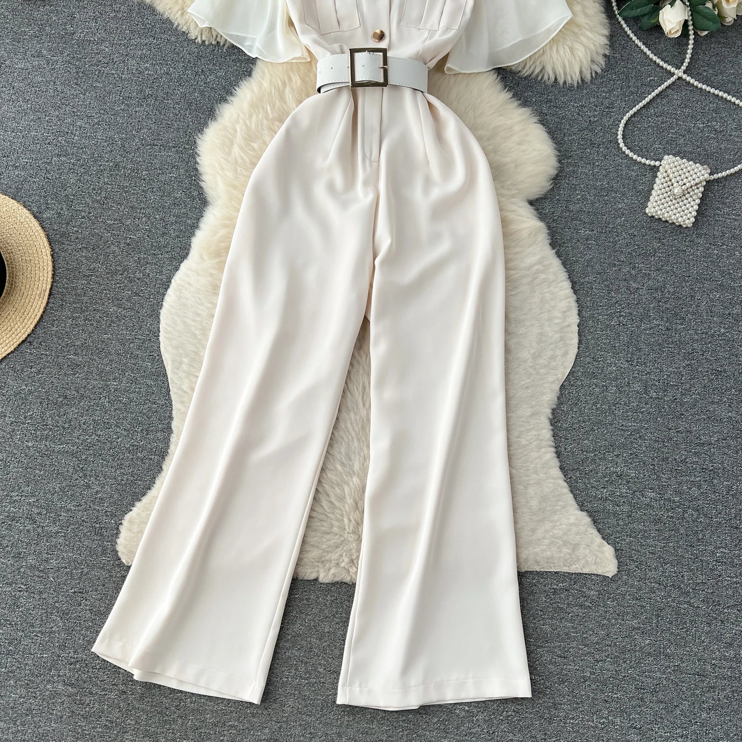 UNIKCOSA Women’s Summer Jumpsuit – Mesh Sleeve High-Waist Long One-Piece (Elegant Edition)