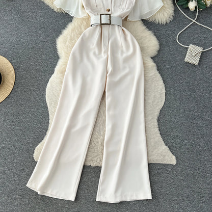 UNIKCOSA Women’s Summer Jumpsuit – Mesh Sleeve High-Waist Long One-Piece (Elegant Edition)